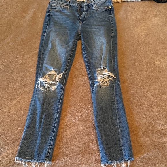 Good American Denim - Good American Distressed Dark Blue Skinny Jeans